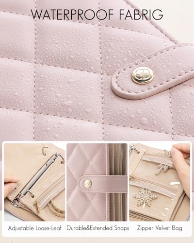 VLANDO Small Jewelry Storage with Velvet Clear Pouches,Pink - color: Pink