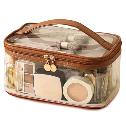 Meiyuuo Clear Travel Makeup Bag with Divider，Women Toiletry Bag Brown - color: Brown