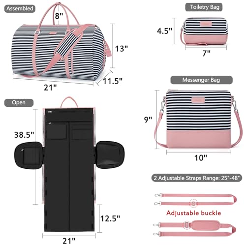 Convertible 2-in-1 Garment Bags for Travel with Waterproof Shoe Compartment - color: Black White Stripe
