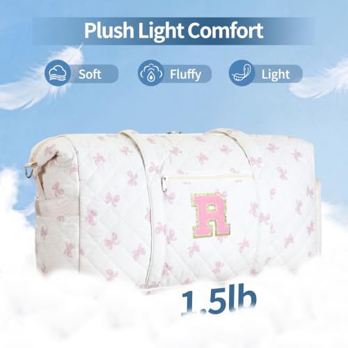 Personalized Quilted Duffle Bag for Travel Gym Weekender Hospital Carry On - color: Pink Bow, size: R