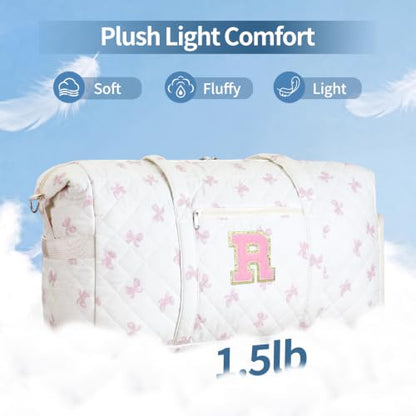 Personalized Quilted Duffle Bag for Travel Gym Weekender Hospital Carry On - color: Pink Bow, size: R