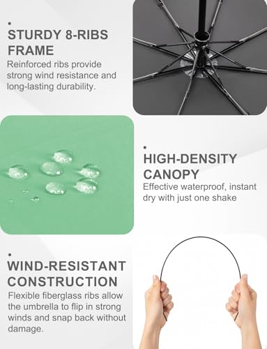 Windproof Travel Umbrella, Automatic Compact Folding Umbrella, Small Travel Size Umbrella for Rain, Backpack & Everyday Carry - color: Light Green