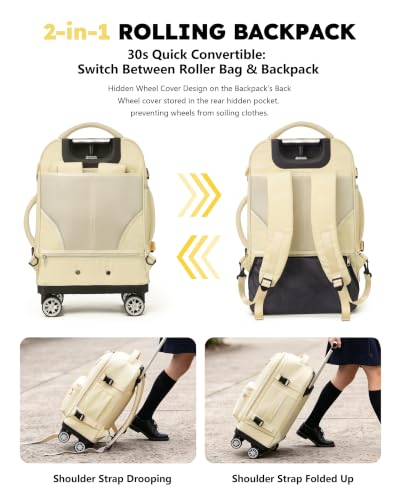 NEW TILAMI 19 Inch Rolling Backpack 4 Spinner Wheels for School, Yellow - color: Yellow