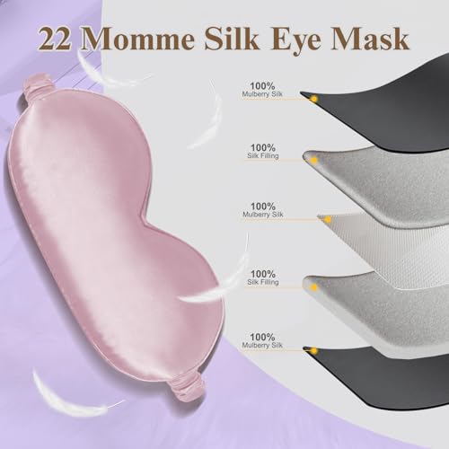 BeeVines 22 Momme Silk Sleep Mask, 3D Contoured Eye Masks for Women(2 Pack)