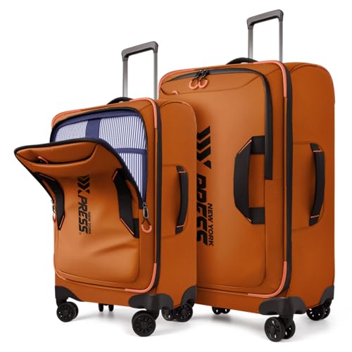 2-Piece Set(22/26in) Softside Luggage Sets w/Spinner Wheels - color: Orange, size: 2-Piece Set (22"/26'')