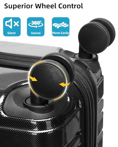 LARVENDER Luggage Sets 6 Piece Expandable Suitcases Set, Glossy Black - color: Glossy Black 6PCS, size: Family Set