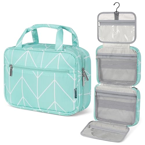 PAVILIA Hanging Toiletry Bag for Women, Portable Makeup Organizer, Teal - color: Teal Chevron