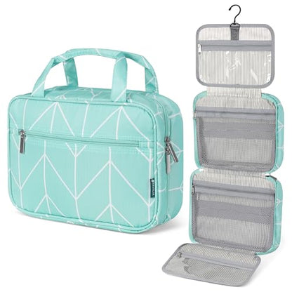 PAVILIA Hanging Toiletry Bag for Women, Portable Makeup Organizer, Teal - color: Teal Chevron