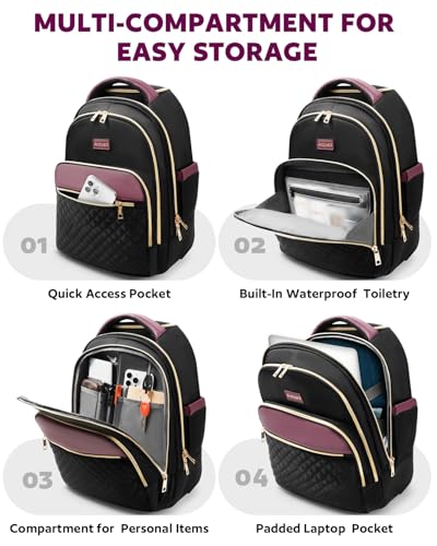Arcoyard Rolling Backpack for Women, 15.6 Inch Travel Backpack with Wheels - color: Black Purple, size: 15.6-inch