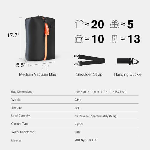 Aerogogo ReZip Vacuum Bags for Travel Luggage Reusable Compression Bags Vacuum Seal Packing cube for Cloth Packing (Medium-No pump) - size: Medium