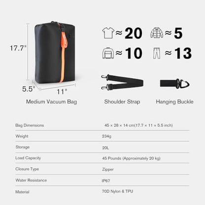 Aerogogo ReZip Vacuum Bags for Travel Luggage Reusable Compression Bags Vacuum Seal Packing cube for Cloth Packing (Medium-No pump) - size: Medium