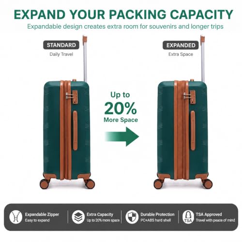 CONCEPTEN Expandable Carry on Luggage 3 Piece Suitcases with Spinner Wheels - color: Dark Green, size: 3 Piece