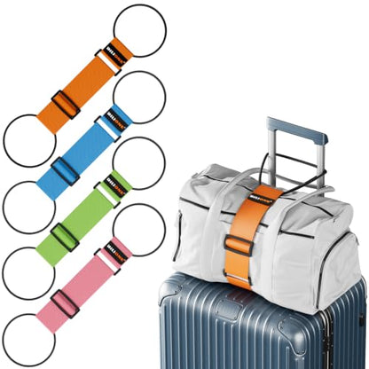 BILIONE 4 Pack Adjustable Elastic Luggage Connector Straps for Suitcases - color: Blue+Orange+Rose Pink+Green