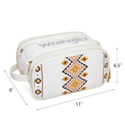 Wrangler Large Makeup Bag Travel Toiletry Bag Portable Cosmetic Bag - color: Aztec-Tan