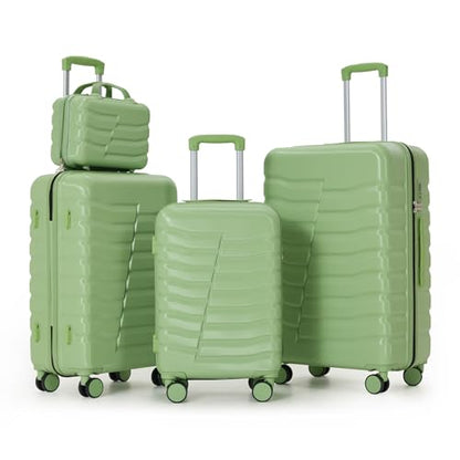 4 Piece Hardside Suitcase & Luggage Set w/ Spinner Wheels & TSA Lock, Green - color: Avocado Green