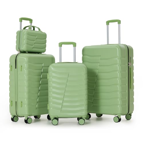 4-Piece Hard Shell Green Suitcases Luggage Sets with Spinner Wheels - color: Avocado Green