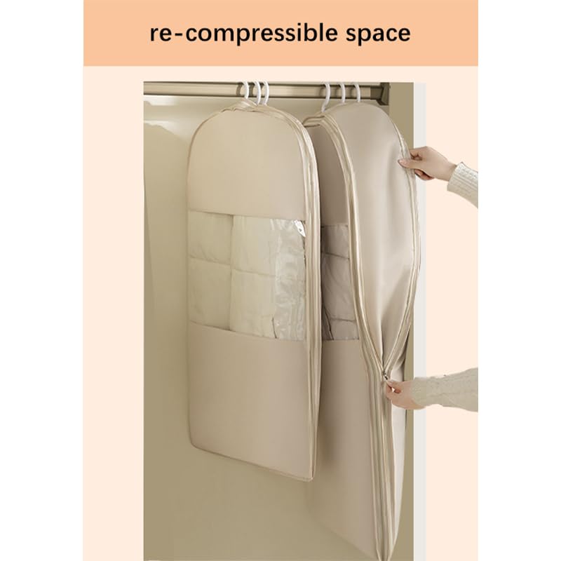 Space Saving Hanging Garment Bag with Self Compression Zipper。 - color: Pink, size: L
