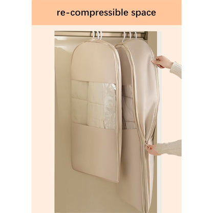 Space Saving Hanging Garment Bag with Self Compression Zipper。 - color: Beige, size: L