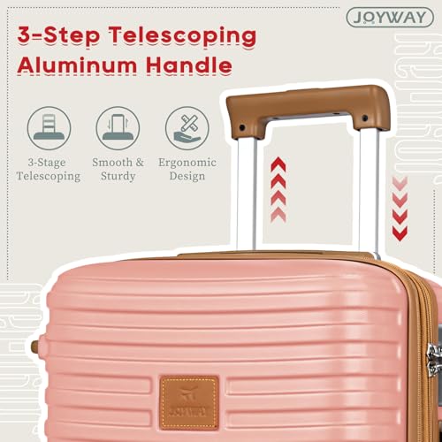 Joyway Expandable Luggage Sets 5 Piece, Lightweight Hard Shell Travel Suitcase Set with Spinner Wheels and TSA Lock (5 piece set，Pink) - color: Pink, size: 5 piece set
