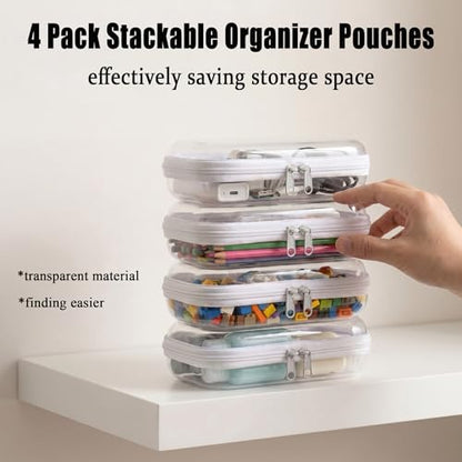 4 Pack Clear Hard Shell Zipper Case, Small Diaper Bag Organizer Pouches, Heavy Duty Crush-Proof Clear Zipper Pouches for Purse & Tote, Travel Makeup Bag for Toiletries, Electronics, Toys - size: 4S(4.5×8")