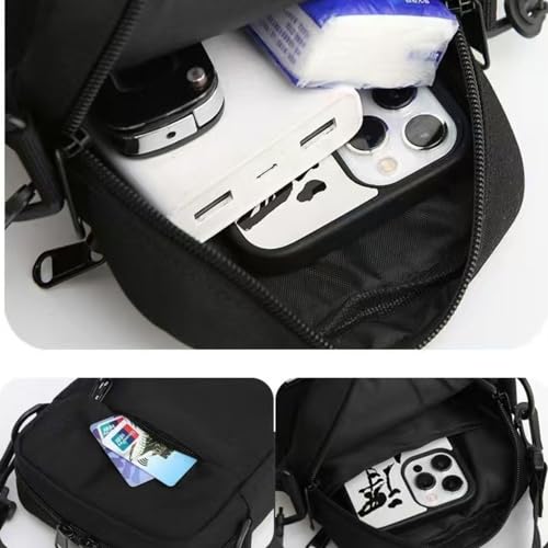 Small Sling Bag for Men & Women Casual Crossbody Bag Waterproof Chest Pack Multi Zipper Compartments - color: Black, style: Two Compartments