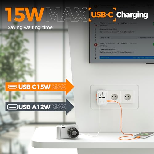 TESSAN Universal Travel Adapter, International Power Adapter - color: White grey
