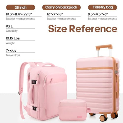 UKEIN 수하물 세트 3피스, 휴대용 수하물 50.8cm(20인치) 여행 가방 세트, 백팩 포함, 핑크, 스피너 휠과 백팩이 있는 러그 - color: 핑크, size: 3 piece set (28inch)