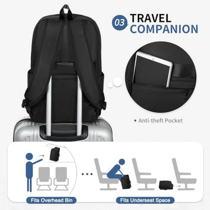 Laptop Backpack for Men & Women 15.6 Inch Office Anti Theft, Black - color: Black