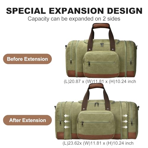 Litvyak 50L Canvas Duffle Bag for Travel Weekender Gym Overnight Carry-on - color: Army Green
