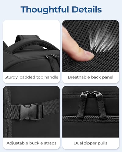 BAGSMART 30L Unisex Black Travel Backpack, 17 Inch Laptop Compartment, Water Resistant, Large Capacity, Padded Strap, Zipper Closure