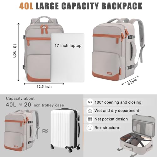 40L Travel Backpack, Flight Approved Carry On Laptop Backpack - color: Grey, size: Large