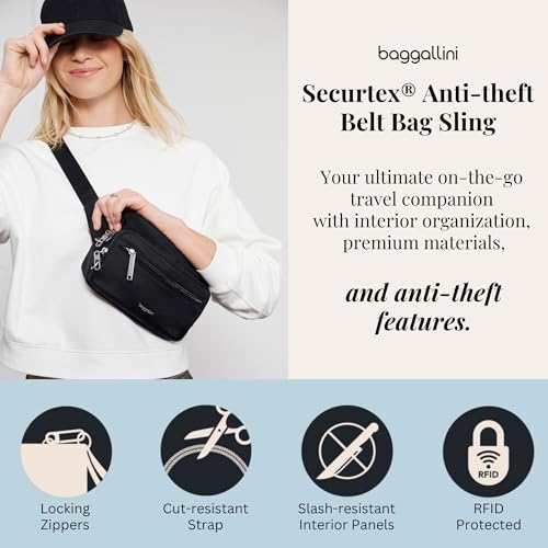 Baggallini Securtex Anti-Theft Belt Bag - color: Black/Neutral