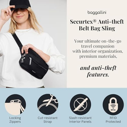 Baggallini Securtex Anti-Theft Belt Bag - color: Black/Neutral