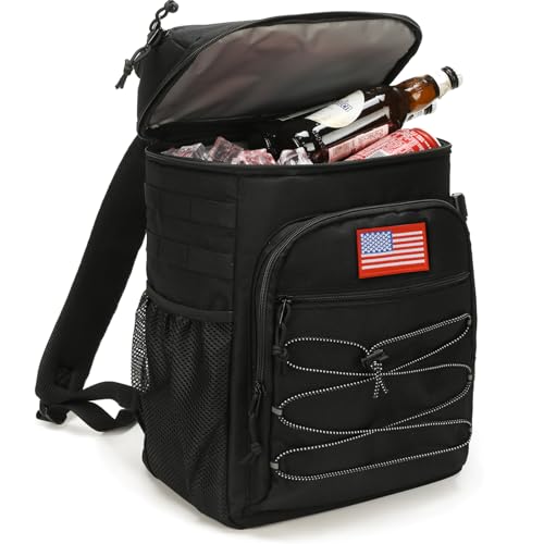 25L Insulated Cooler Backpack Water-Resistant Molle Cooler Bag for Camping - color: Black