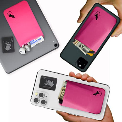 Phone Wallet - Adhesive Card Holder - Cell Phone Pouch - Stick on Lycra Pocket by Gecko - Carry Credit Cards and Cash - color: PINK BLACK