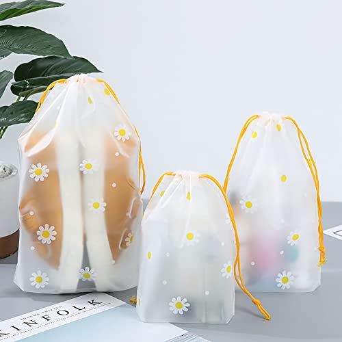 12 Pcs Daisy Drawstring Shoe Bags Pouches Matte Frosted Travel Storage Bag Flower Luggage Clothes Organizer Bags Waterproof Packaging Bags