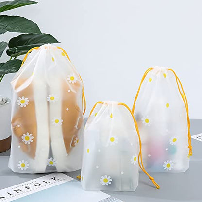 12 Pcs Daisy Drawstring Shoe Bags Pouches Matte Frosted Travel Storage Bag Flower Luggage Clothes Organizer Bags Waterproof Packaging Bags