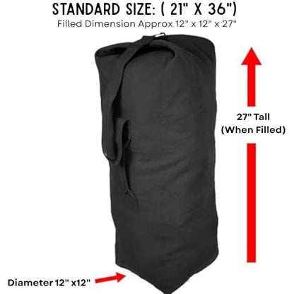 Top Load Heavyweight Cotton Canvas Tactical Military Duffle Bag Carryall Shoulder Storage Bulk Travel Bag, Black - 12" x 12" x 27" - color: Black, size: 21" x 36"