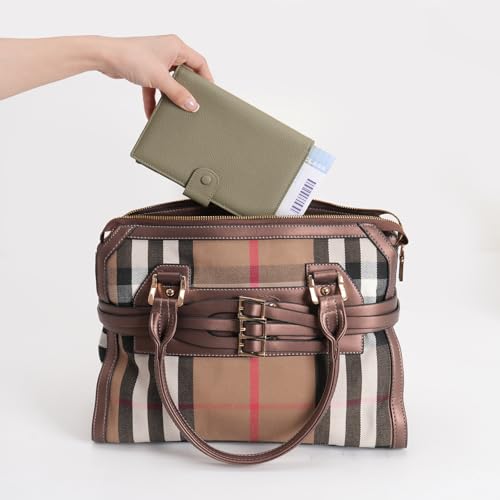 Leather Passport Cover Wallet Travel Essentials Holder with Zipper Pocket - color: Light Green
