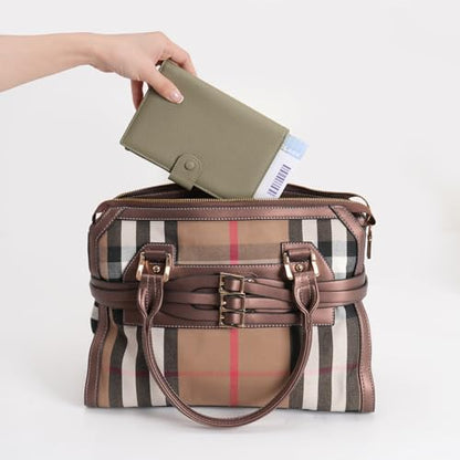 Leather Passport Cover Wallet Travel Essentials Holder with Zipper Pocket - color: Light Green