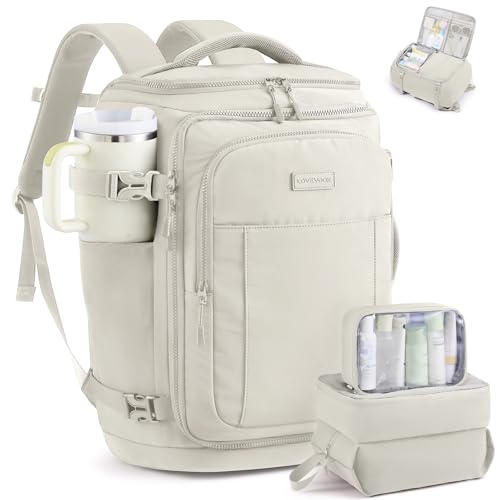 LOVEVOOK Travel Backpack for Women Men, 40L Carry On Travel Backpack - color: Greige, size: 40L-4Pcs