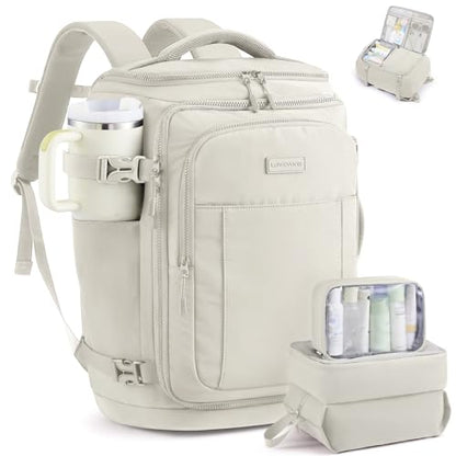 LOVEVOOK Travel Backpack for Women Men, 40L Carry On Travel Backpack - color: Greige, size: 40L-4Pcs