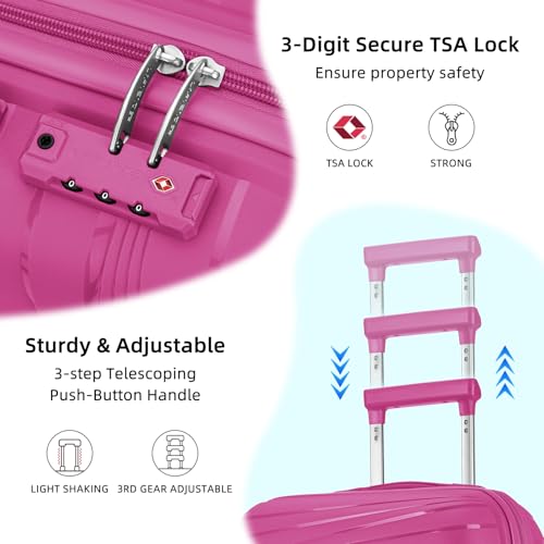 LARVENDER Carry On Luggage 22x14x9 Airline Approved, Suitcases with Wheels - color: Magenta, size: 3 Piece Set (20/DB/TB)
