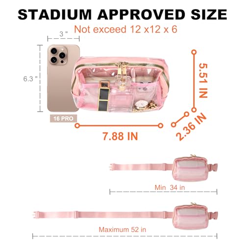 PREDAY Clear Fanny Pack Women Small Transparent Stadium Approved Belt Bag - color: Pink