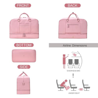 4‑PCS Leather Duffle Bag for Travel, Weekender Overnight Gym Bag Men Women - color: 4PCS Pink