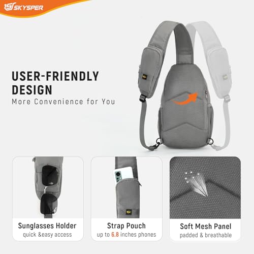 SKYSPER Sling Bag RFID Cross Body Bag Recycled Crossbody Backpack Travel Daypack - color: Gray
