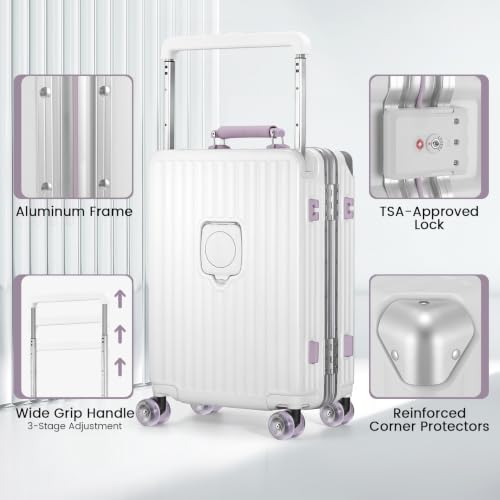 Xtaeptos 20 Inch Carry on Luggage with Wide Handle, Double Spinner Wheels - color: White + Purple