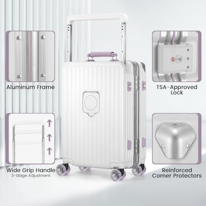 Xtaeptos 20 Inch Carry on Luggage with Wide Handle, Double Spinner Wheels - color: White + Purple