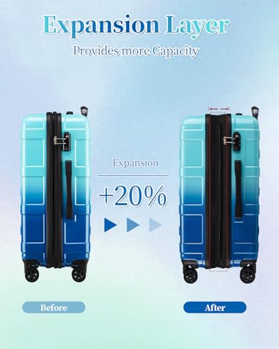 Expandable 24 Inch Checked Luggage Suitcase with TSA Lock - color: Sky, size: M(checked-24")
