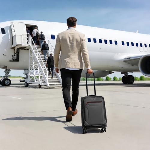 22'' Upright Spinner Softshell Suitcase w/Spinner Wheels - color: Black, size: Carry-On 22 inch